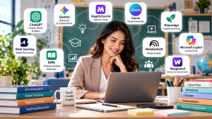 AI tools for teachers and online tutors creating digital lessons and learning materials.