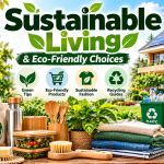 Sustainable living with reusable products, green plants, and recycling